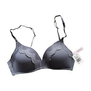 Sophie B Women's Dark Gray Lace Wireless Push Up Bra Large